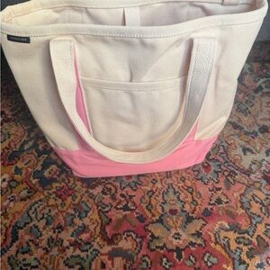 Lands' End Cream and Pink Canvas Tote